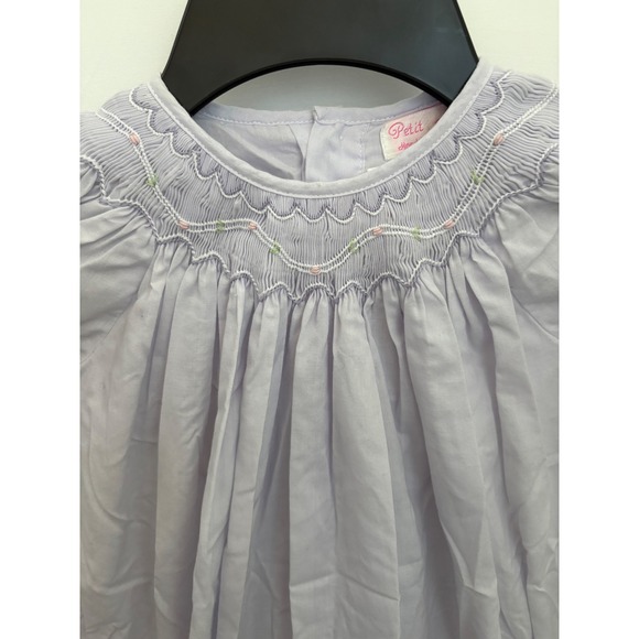 Petit Ami Smocked Lavender Dress 12 Months Short Sleeve Cotton Blend Baby Girl - Picture 2 of 5